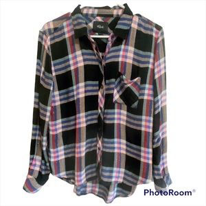 RAILS - Black, Blue & Pink Plaid Flannel Button Down Shirt - Size M
